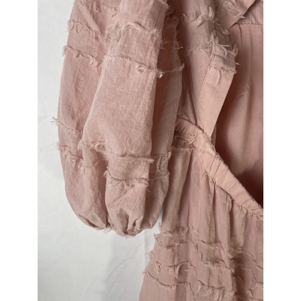 Altar’d State Distressed Pink Babydoll Mini Dress Size XS Ribbon Tie 3/4 Sleeves - Picture 5 of 8